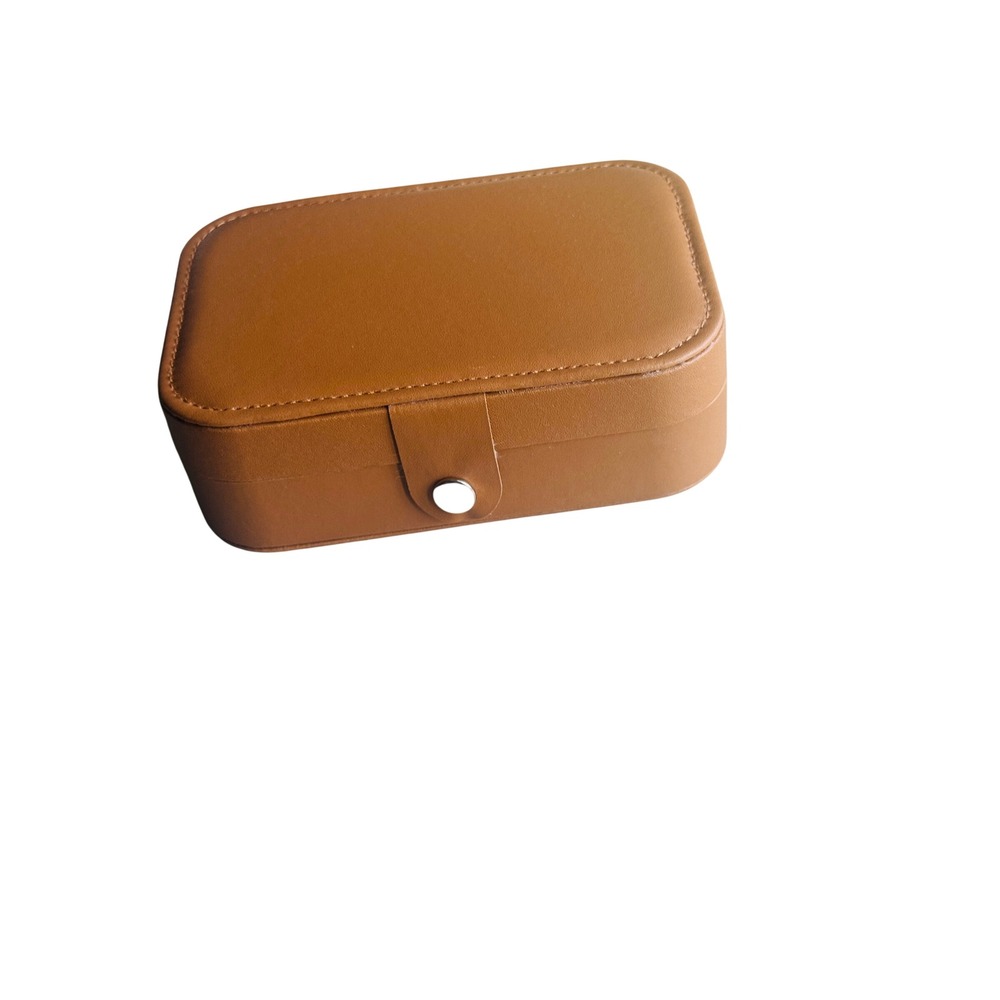 Travel Jewelry Organizer Case Faux Leather Tan Snap Closure jewelry Storage Box